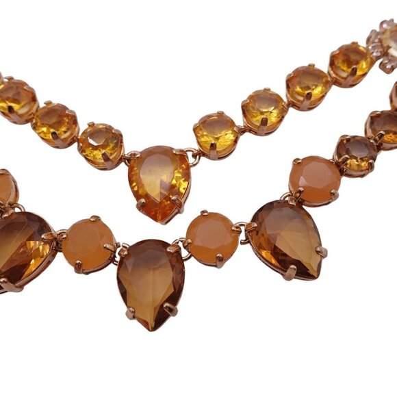 Ann Taylor Layered Rhinestones Pendant Necklace Gold Tone Yellow Multistrand - Picture 3 of 7